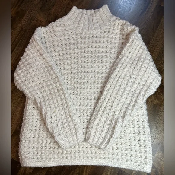 SKYE’S THE LIMIT WOMENS CHUNKY OPEN KNIT MOCK TURTLENECK WHITE/CREAM SWEATER XL - Picture 1 of 10